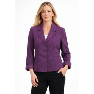 Tahari Womens Purple Cropped Blazer Jacket 14P 4-Turnkey Closure Office Academia